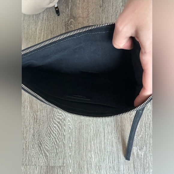 Saint Laurent Rive Gauche Canvas Clutch Pouch Black Leather Trim Wristlet EUC - Picture 4 of 8